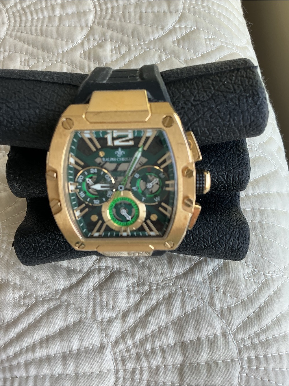 Men's Gold-Tone Chronograph Watch with Green Dial
